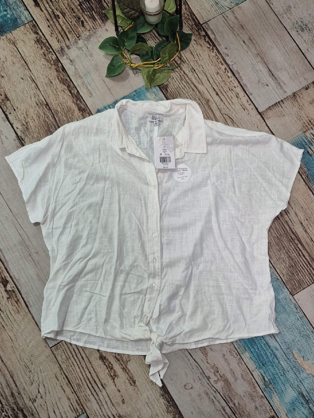 Kim Rogers Tie Front Linen Top